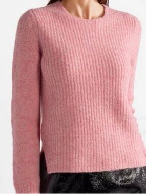 Rag & Bone Merino Wool Pink Sweater Suede Elbow Patch Pullover Colorful Size S